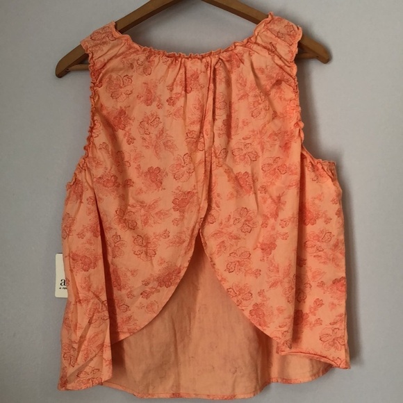 NWT ANA Shirt SZ XL Sleeveless Scoop Neck Cut Out In Back Orange Floral - Picture 7 of 10